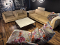 Preview: Nr. 332 I Angebot SALE % / Het Anker / kubisches Sofa mit zwei passenden Sesseln in beigen Stoffbezug mit geprägtem Muster / Ausstellungsware sofort verfügbar