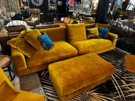 Nr. 350 I Angebot SALE % / Het Anker Sofa Fago / 2-teiliges Sofa + Hockerbank + Kissen im goldgelben Look / Ausstellungsware sofort verfügbar